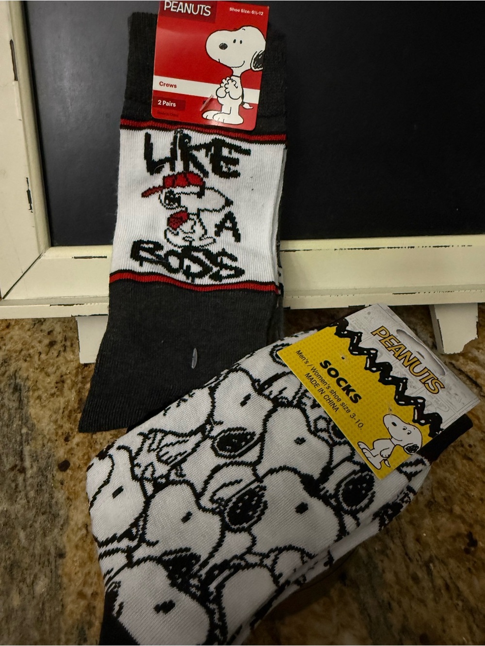 New Peanuts Snoopy Crew Socks - Black, White & Red - 2 Pack